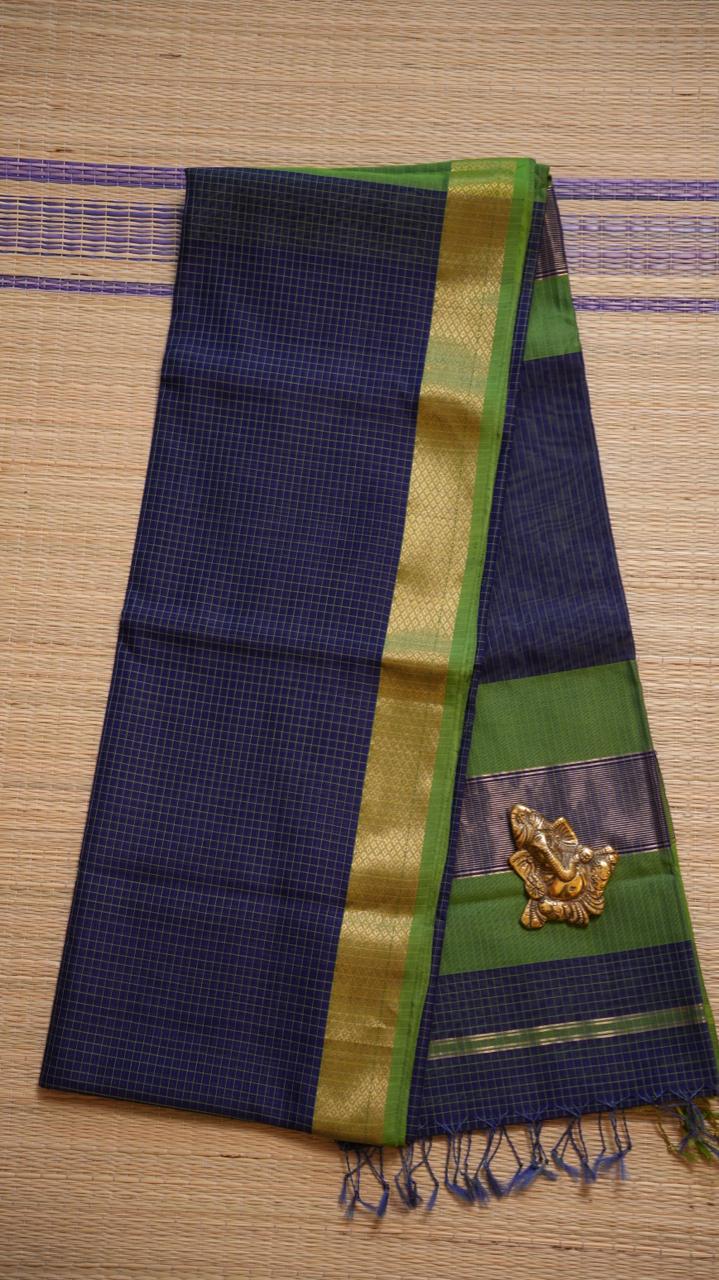 Maheshwari Silk Cotton Saree - 05-12B-03-09 (NIGHT SKY)