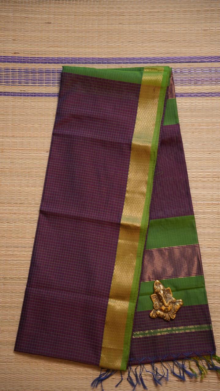 Maheshwari Silk Cotton Saree - 05-12B-03-01 (GRAPE PURPLE)