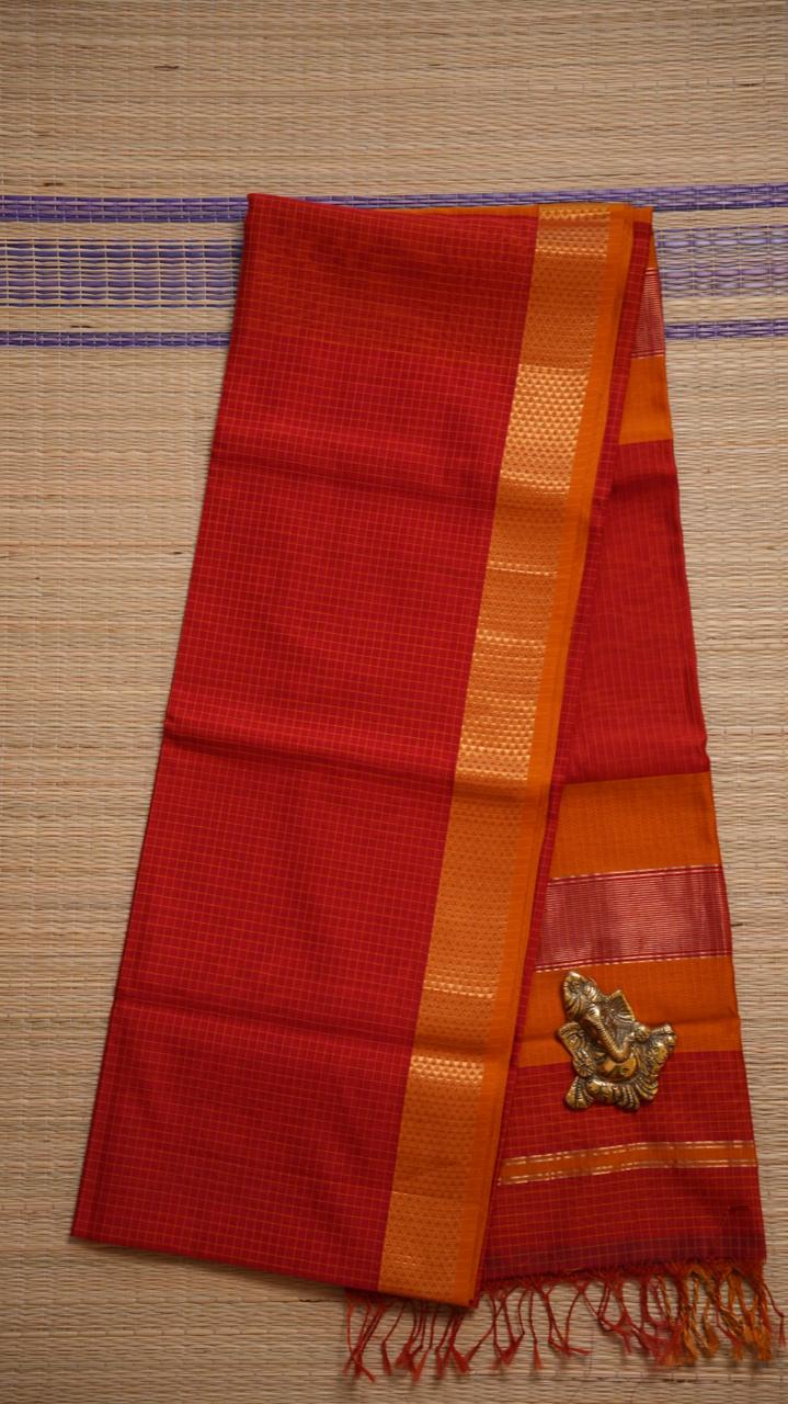 Maheshwari Silk Cotton Saree - 05-12B-03-08 (KUMKUM)