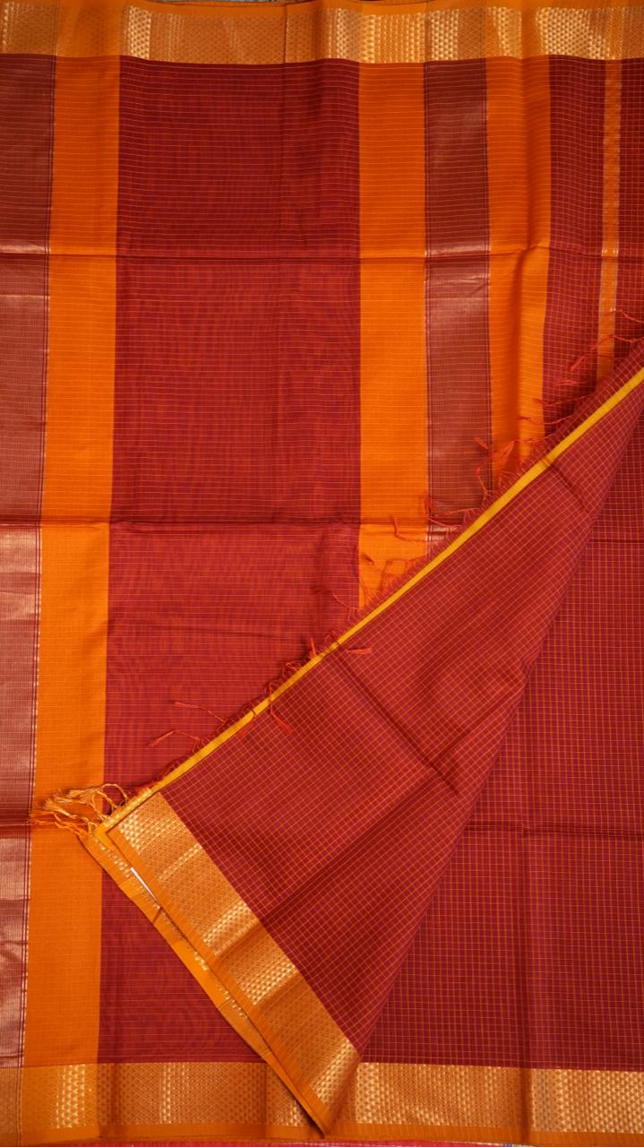 Maheshwari Silk Cotton Saree - 05-12B-03-06 (TERRACOTTA)