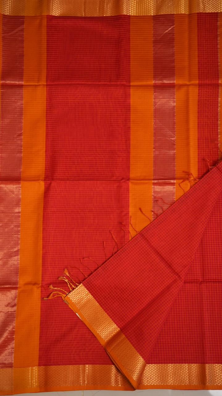 Maheshwari Silk Cotton Saree - 05-12B-03-08 (KUMKUM)