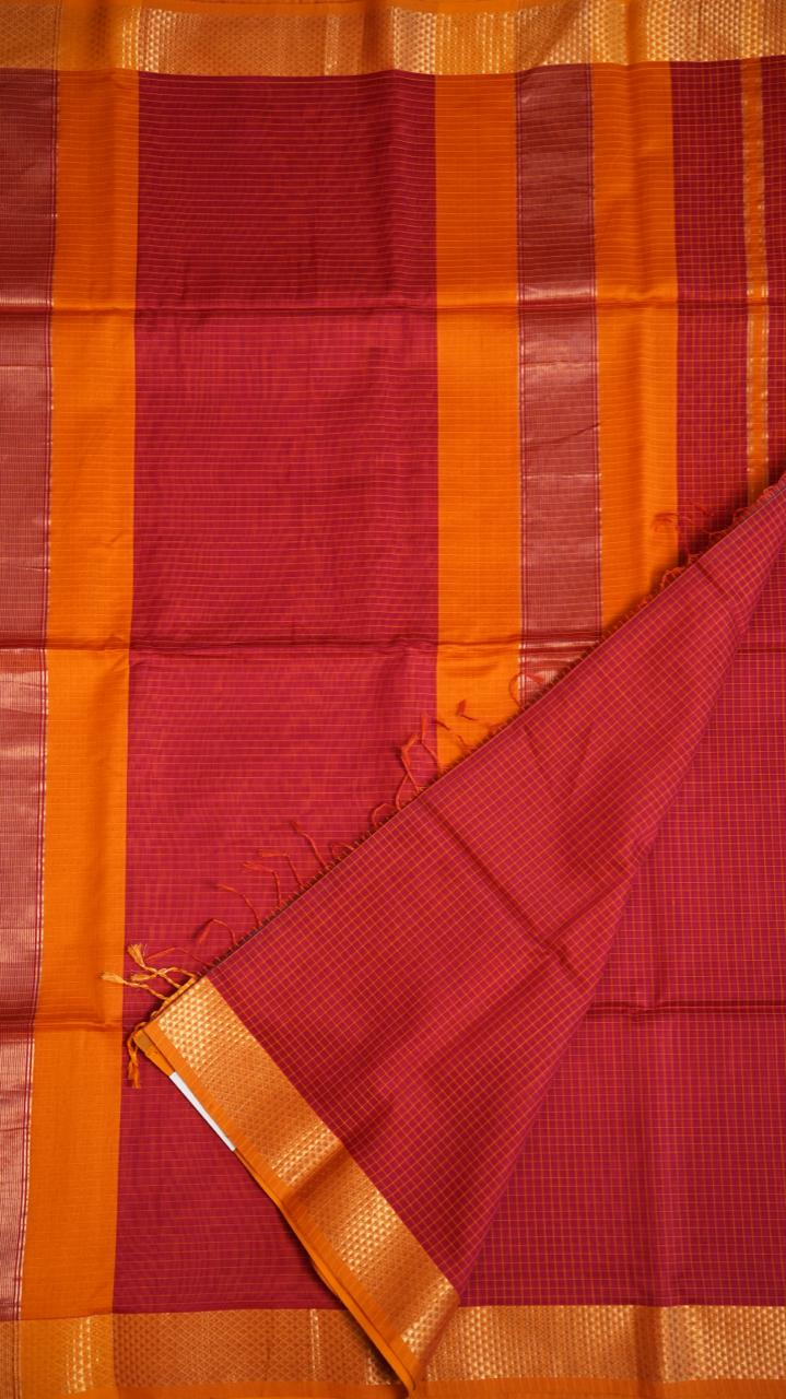 Maheshwari Silk Cotton Saree - 05-12B-03-04 (RED ROSE)