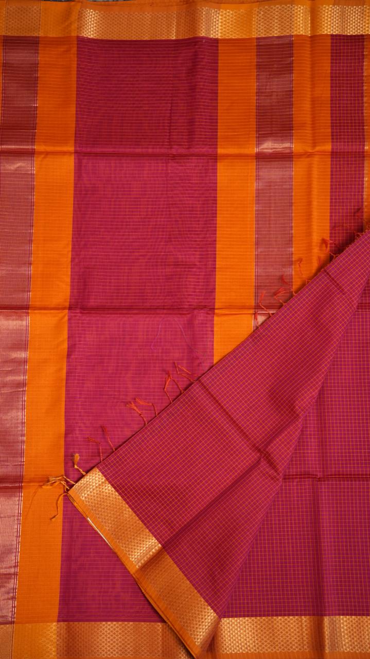 Maheshwari Silk Cotton Saree - 05-12B-03-05 (STRAWBERRY SYRUP)