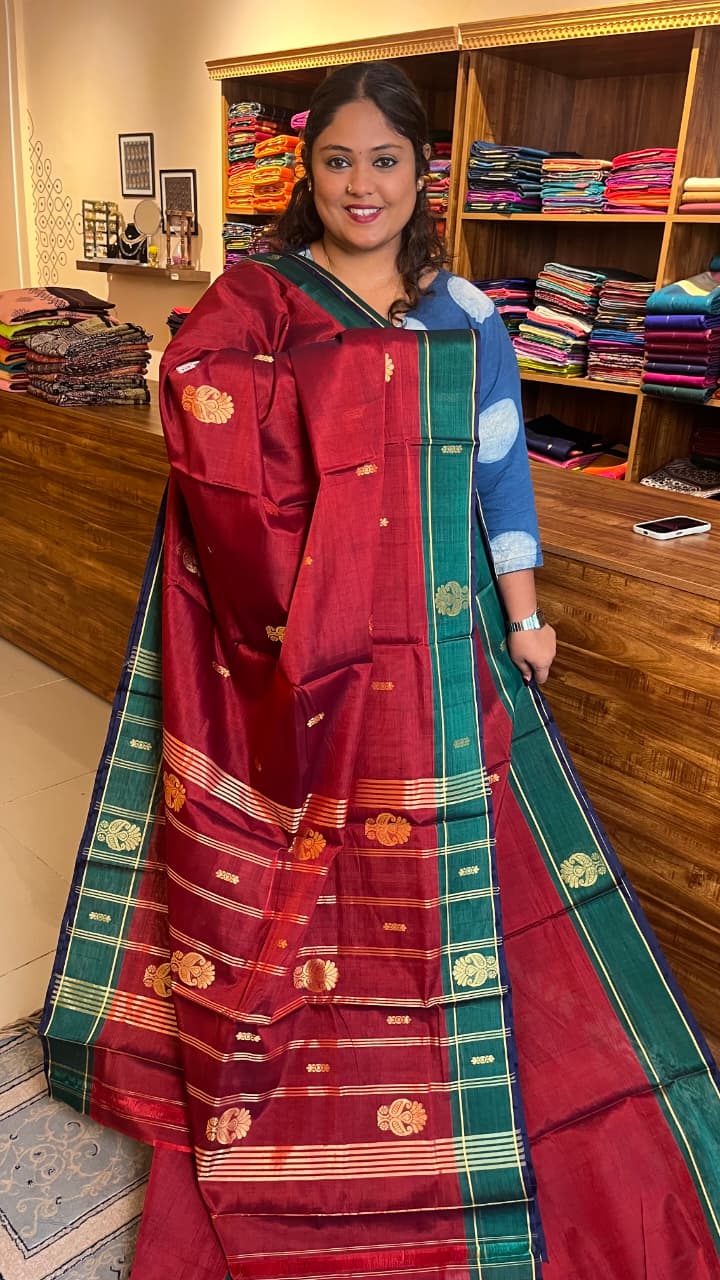 Devendra 10.5 Yards Madisar Big Butta Saree - 12-10-08-10.5Y-01(Maroon Red)