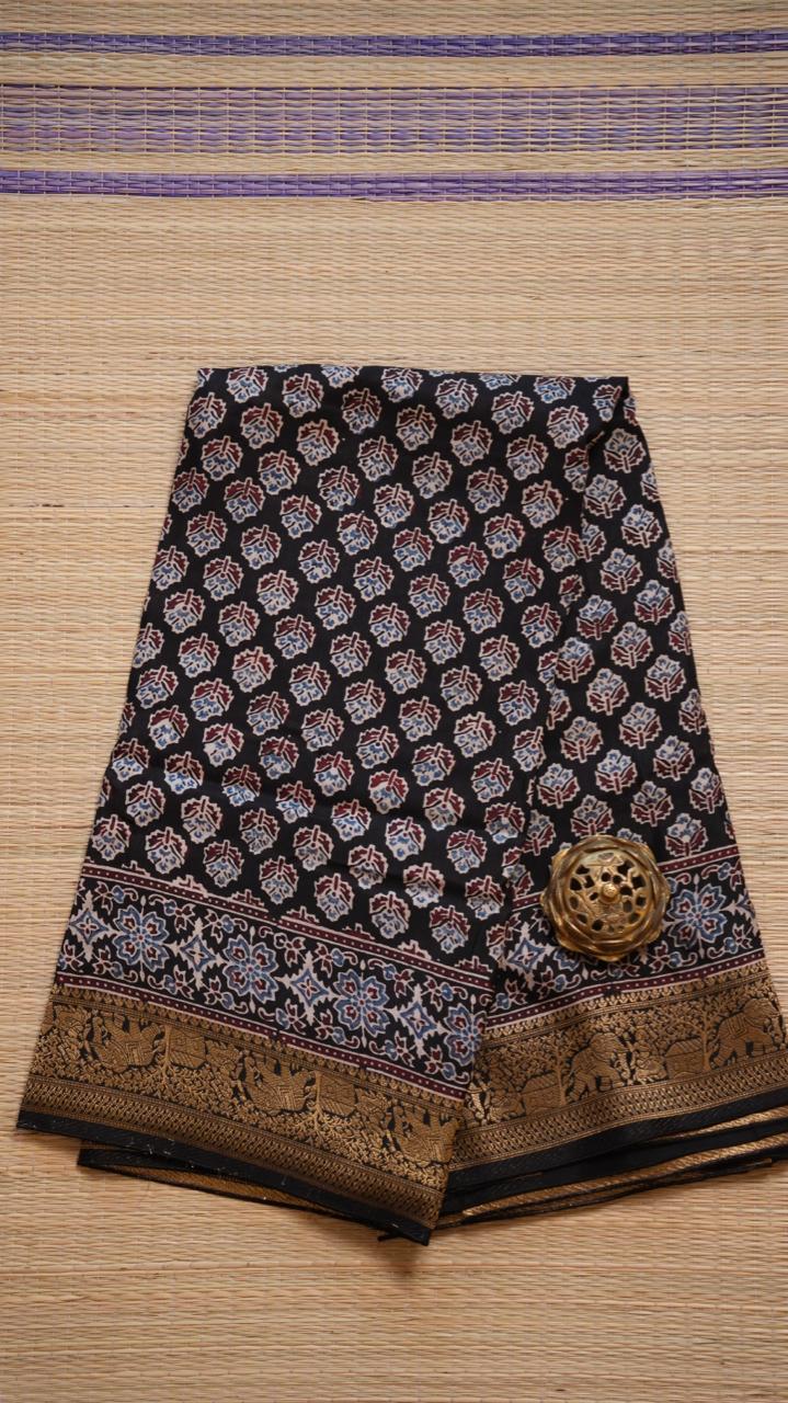 Ajrakh Dola Silk Saree - 46-01-01-02 (GOLCONDA FORT)