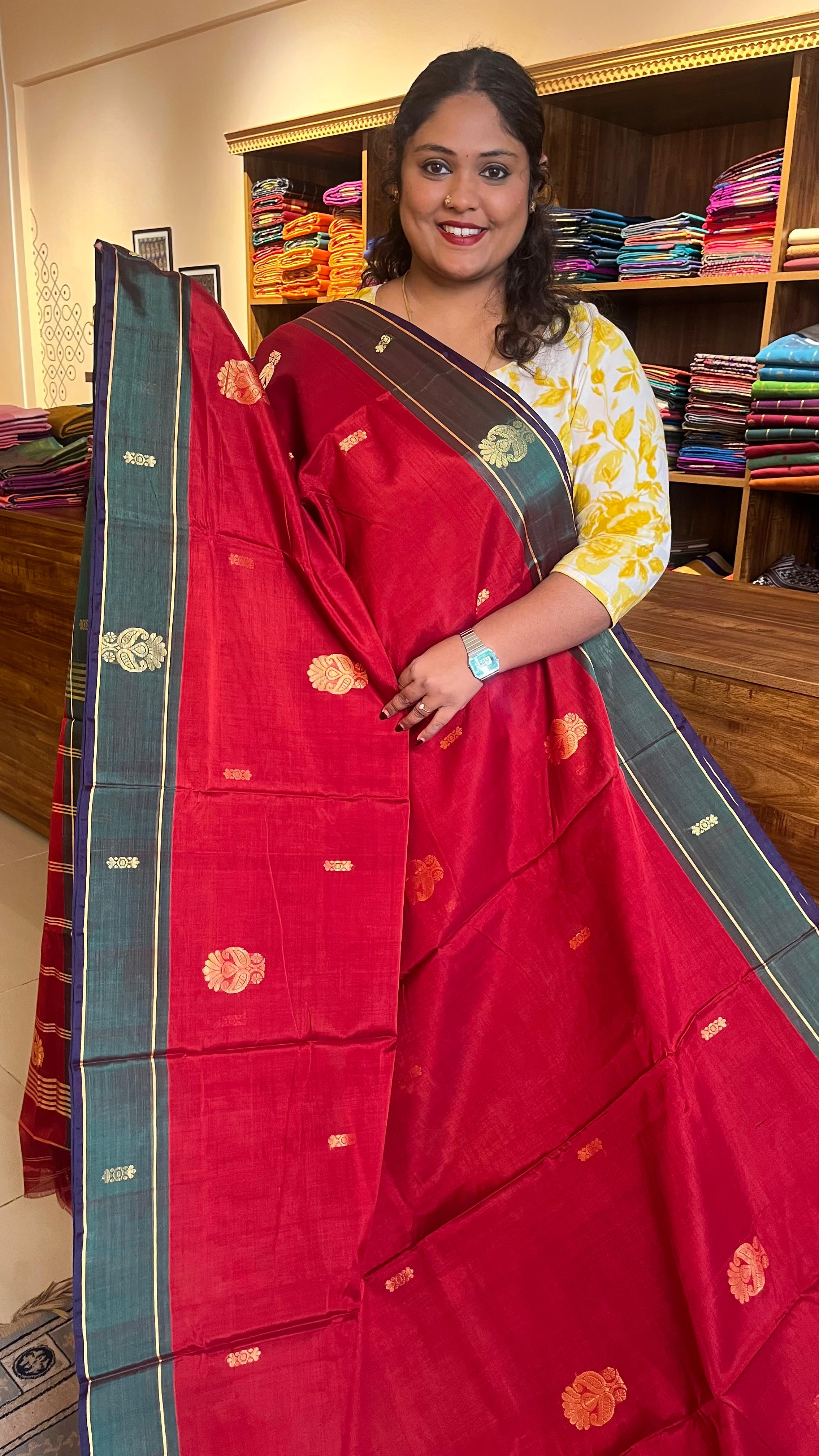 Devendra 10.5 Yards Madisar Big Butta Saree - 12-10C-07-10.5Y-02 (Spicy Red)