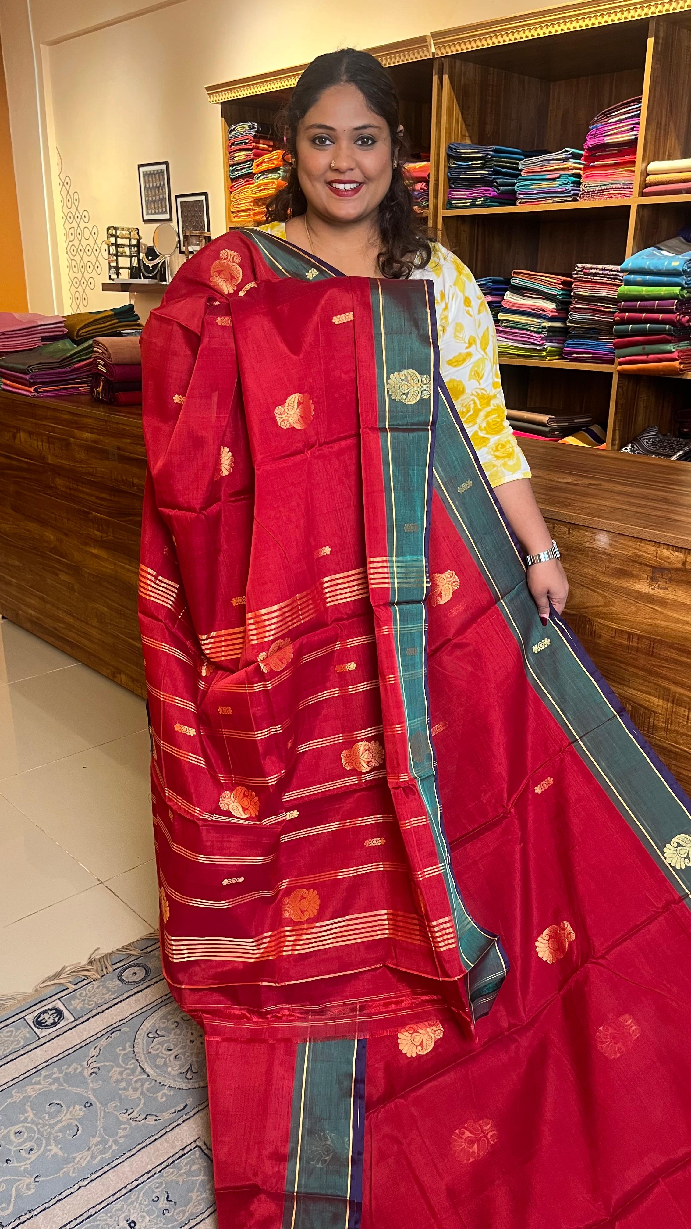 Devendra 10.5 Yards Madisar Big Butta Saree - 12-10C-07-10.5Y-02 (Spicy Red)