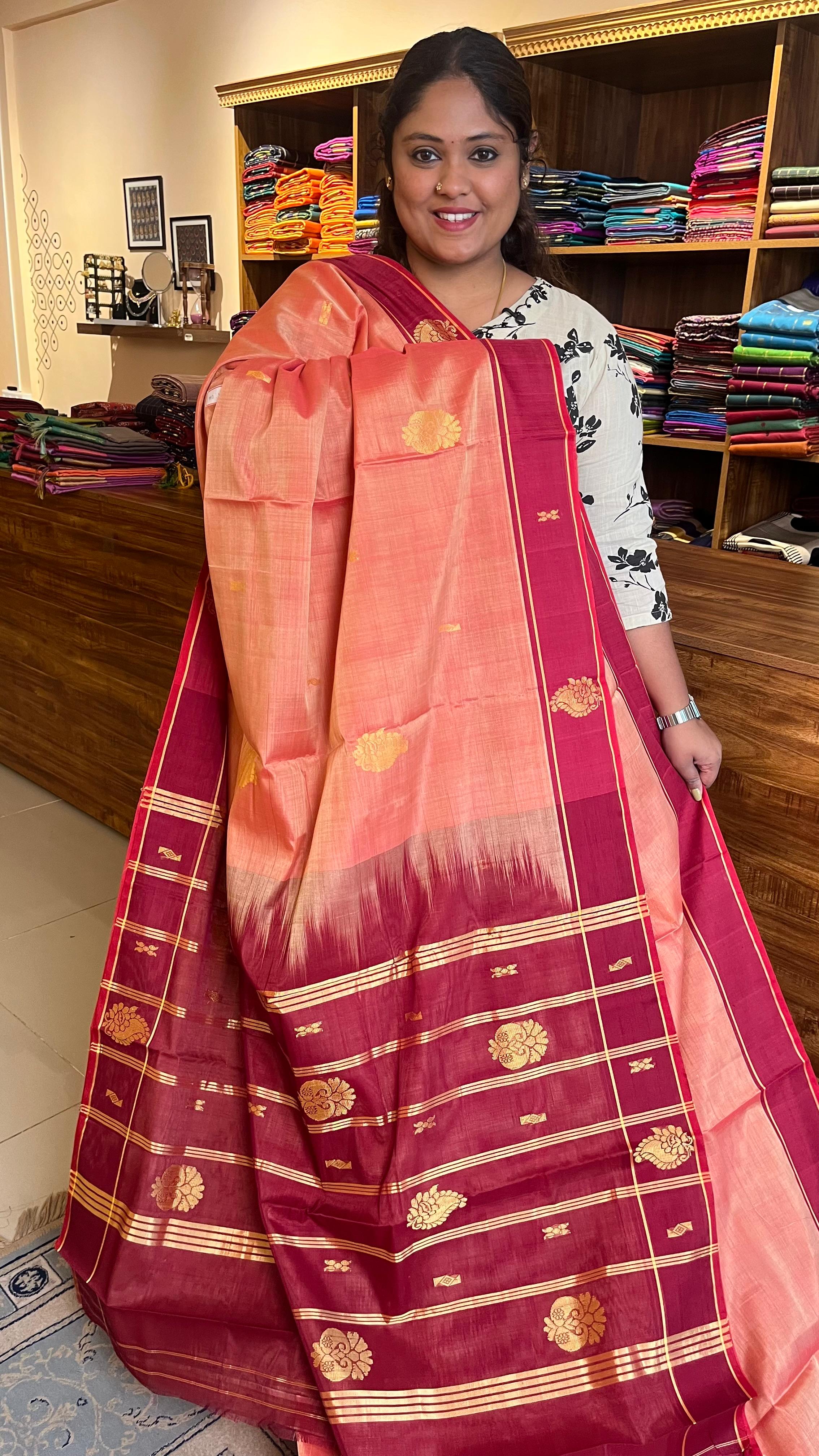 Devendra 10.5 Yards Madisar Big Butta Saree - 12-09-13-10.5Y-01( Coral Peach)