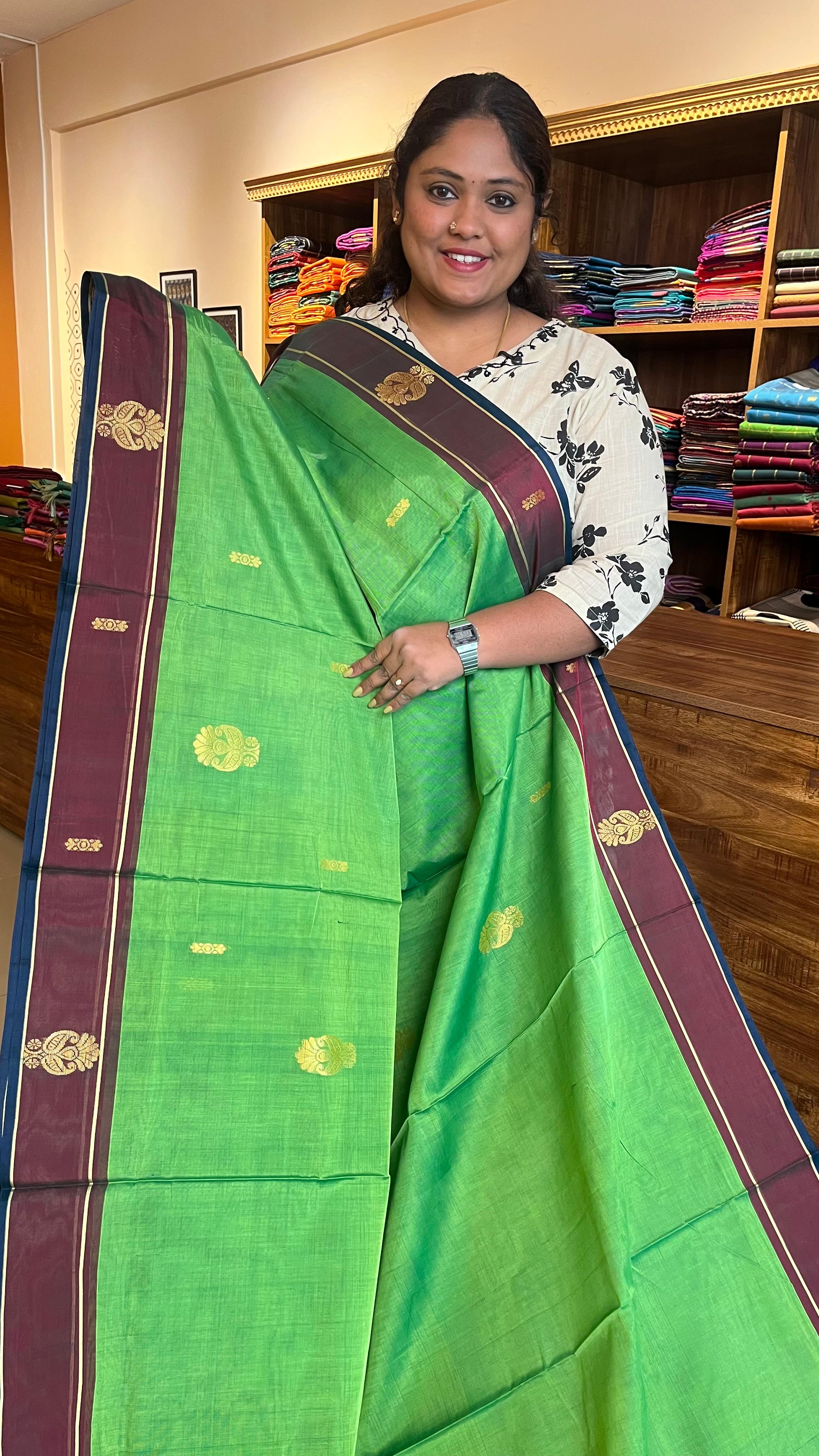 Devendra 10.5 Yards Madisar Big Butta Saree - 12-10-08-10.5Y-02(Banana Leaf Green)