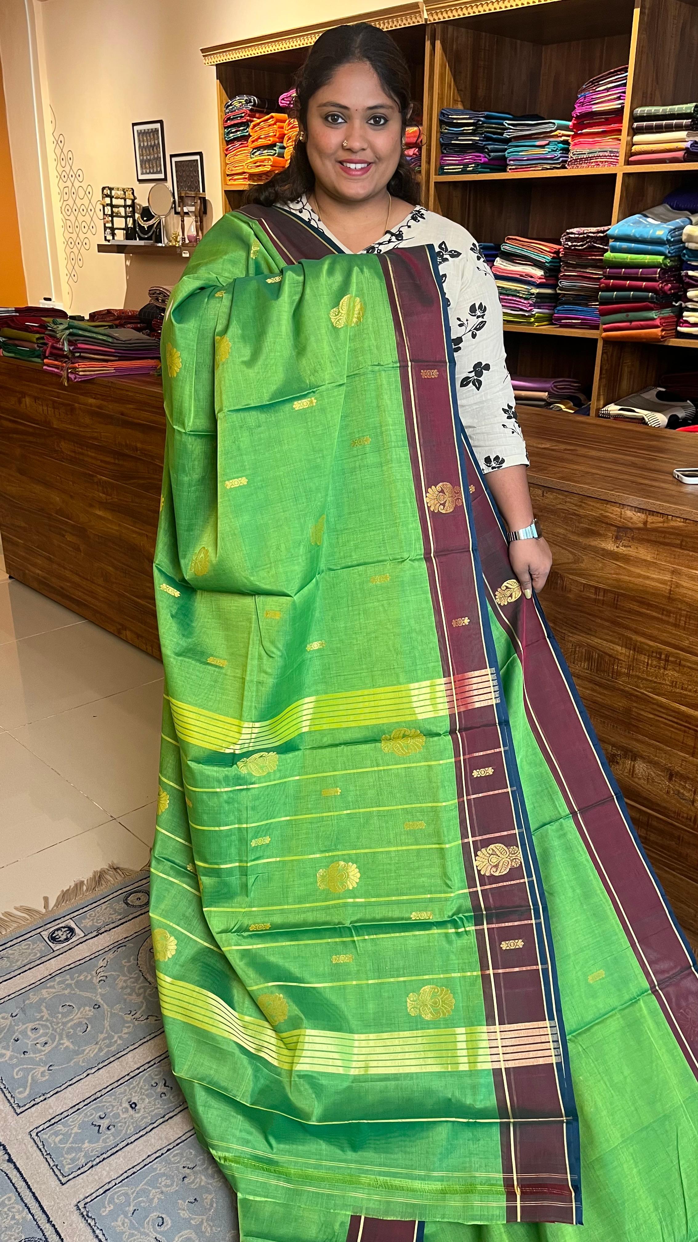 Devendra 10.5 Yards Madisar Big Butta Saree - 12-10-08-10.5Y-02(Banana Leaf Green)
