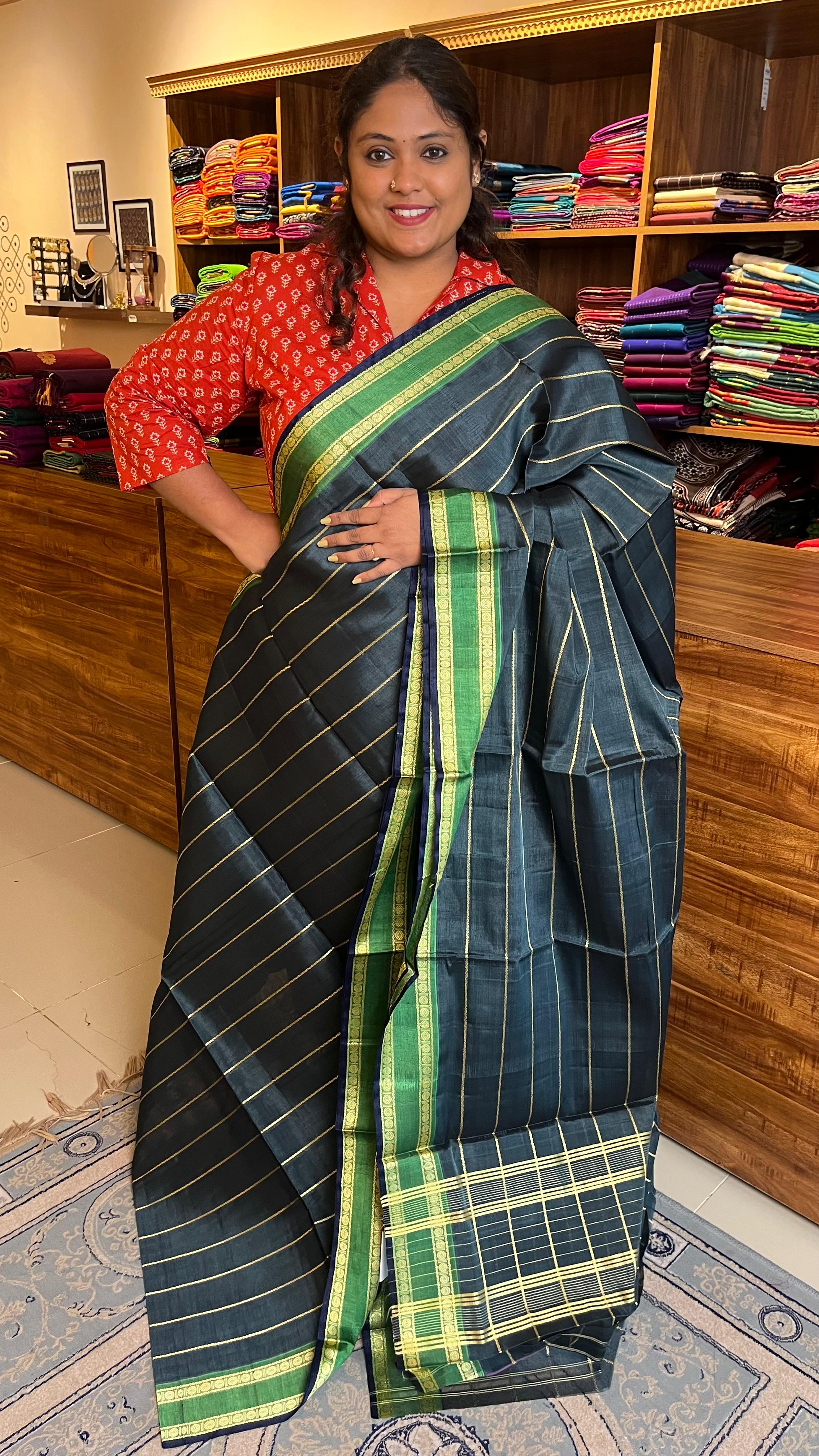 Devendra 6 Yards Veldhari Saree - 11-01C-03-6Y-02(Rainforest Twilight)