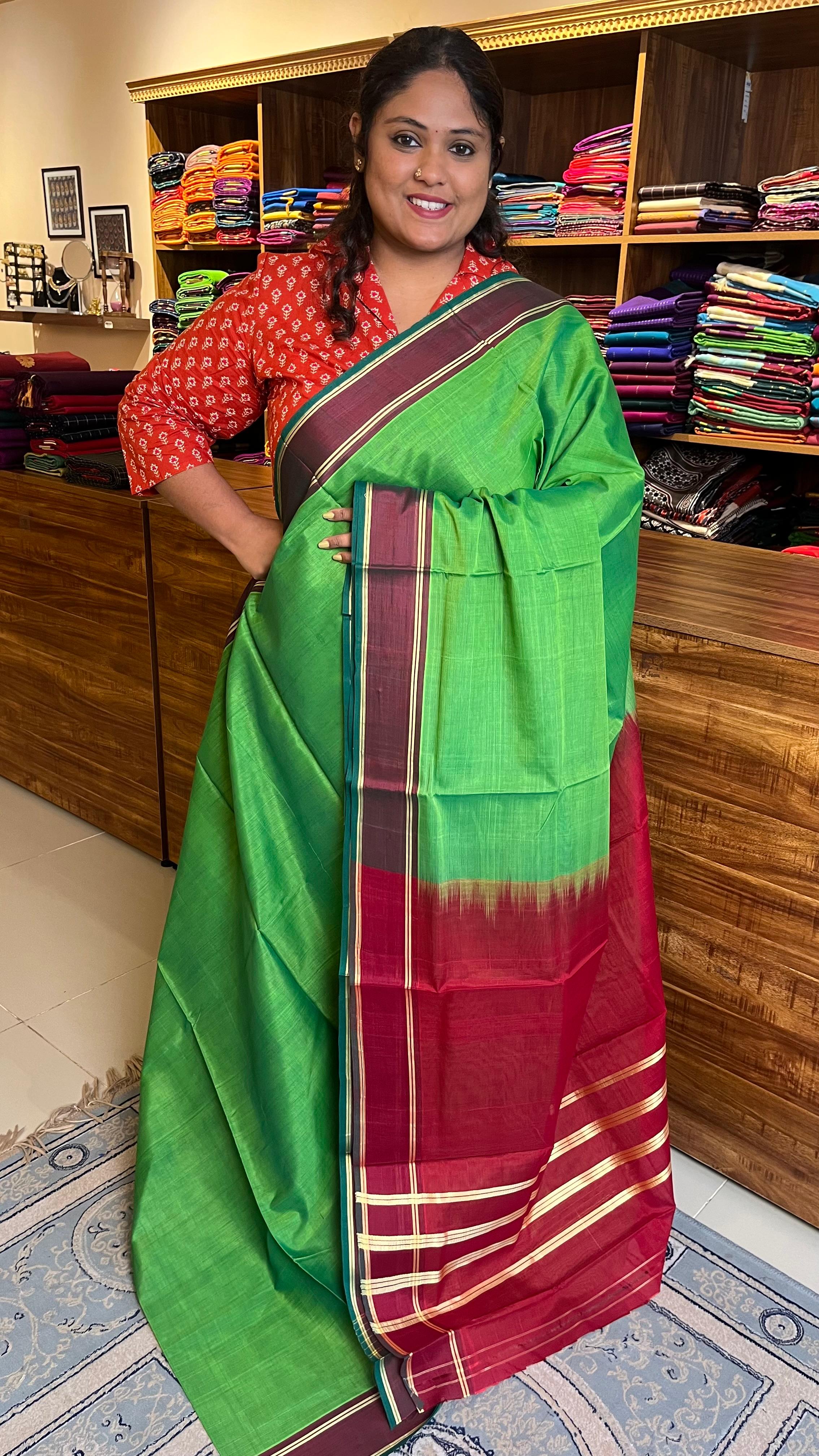 Devendra 6 1/4 Yards Plain Saree - 11-04-02-61/4-01(Fresh Leaf Season)