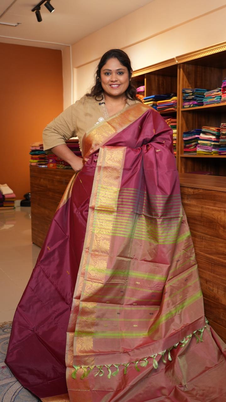 Chinnalampattu 6 Yards Saree - 03-01-01-04 (CHERRY GLAZE)