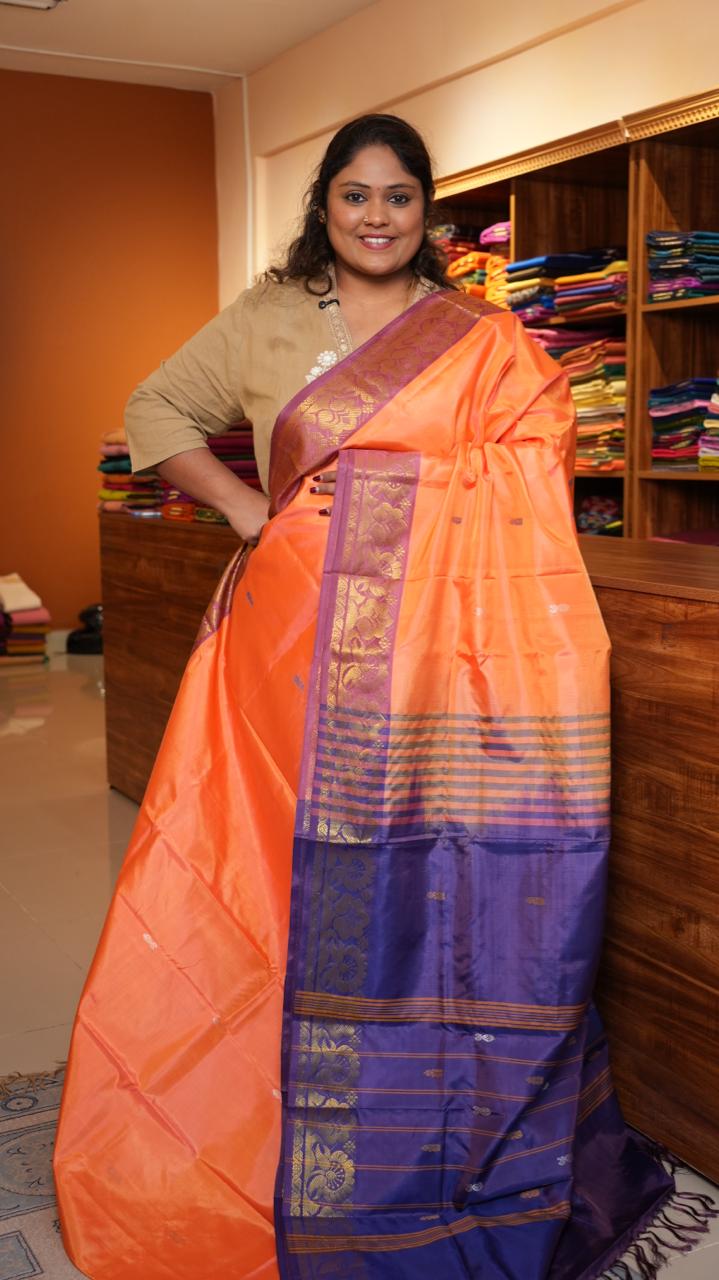 Chinnalampattu 6 Yards Saree - 03-01-01-10 (PAPAYA TWILIGHT )