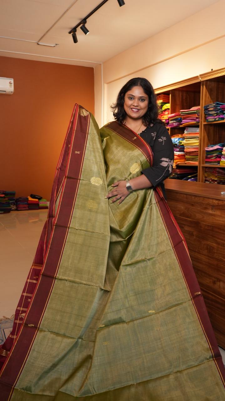 Devendra 10.5 Yards Madisar - 12-09-13-10.5Y-03 (OLIVE BLOSSOM)