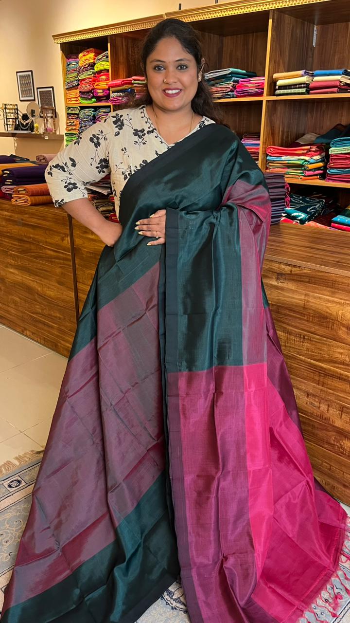 Mangalagiri Plain Silk Cotton Saree - 15-01-03-06 (Grape fruit Green)