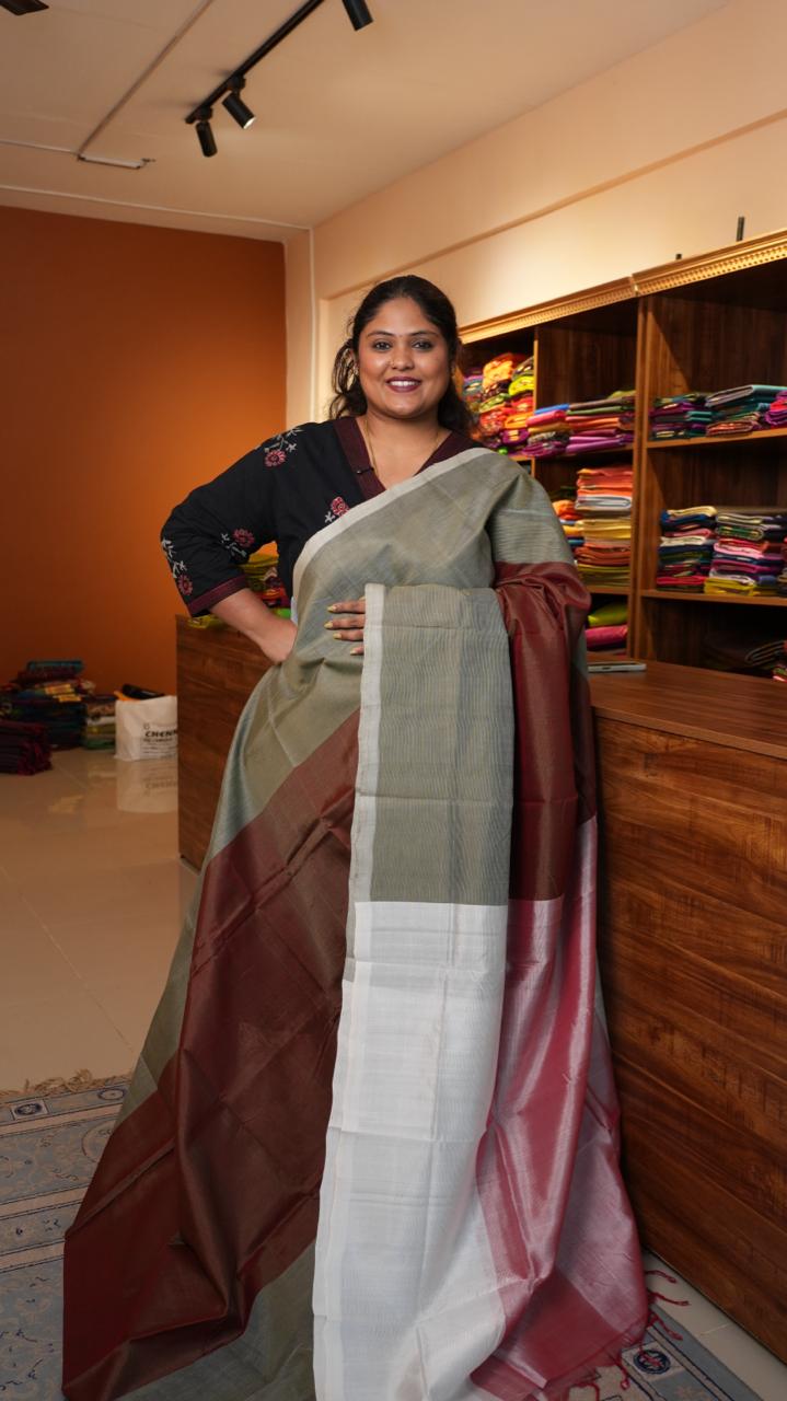 Mangalagiri Plain Silk Cotton Saree - 15-02-01-17 (QUIET SONNET)