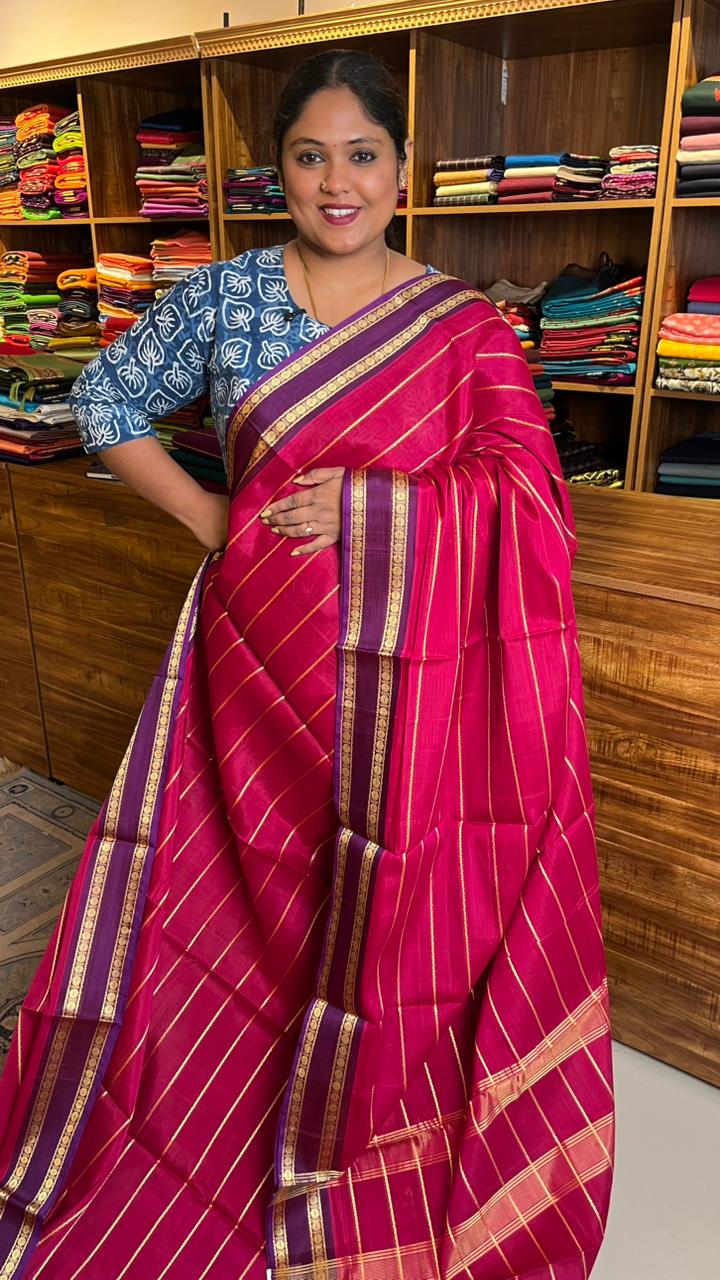 Devendra 7 Yards Veldhari Saree -11-02B-7Y-08-02 (Berry Veldhari)