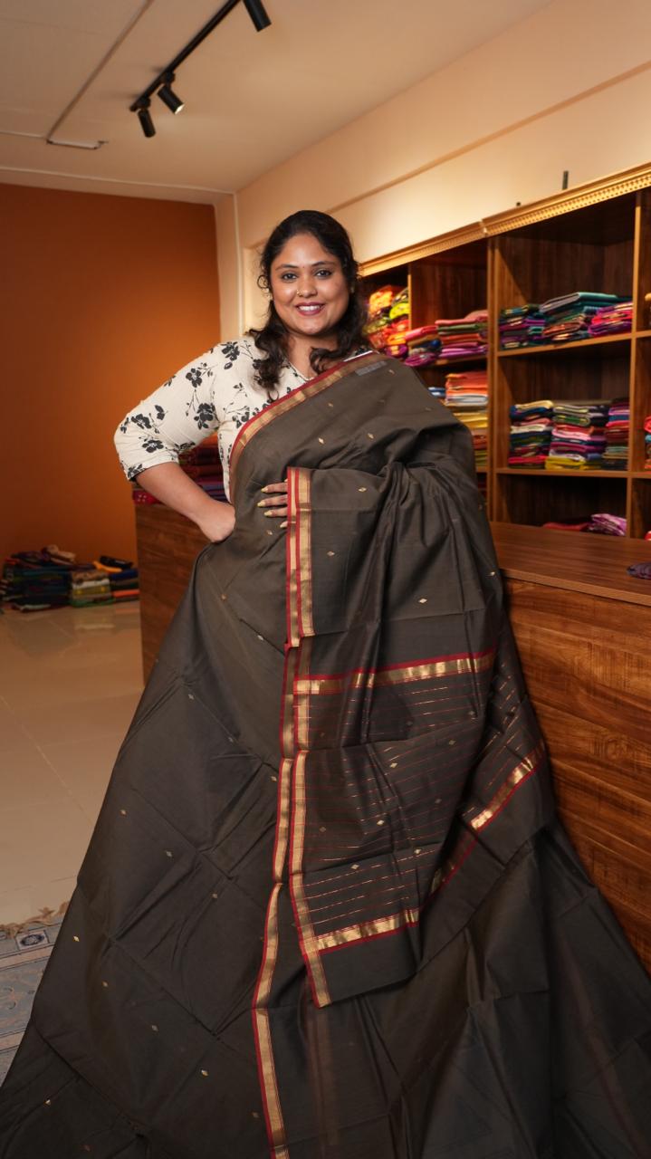 Chaand Collection Chanderi Silk Cotton Saree - 51-12-02-03 (NIGHTFALL SHADOW)
