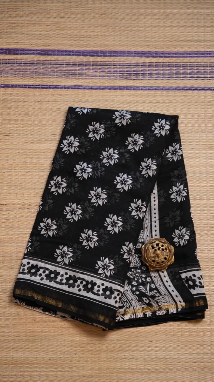 Chanderi Handblock Print Saree - 51-02-01-29 (HERITAGE BLOOM)