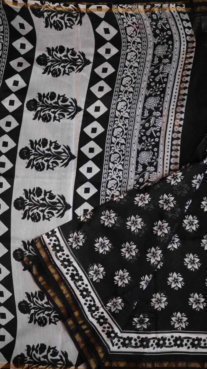 Chanderi Handblock Print Saree - 51-02-01-29 (HERITAGE BLOOM)