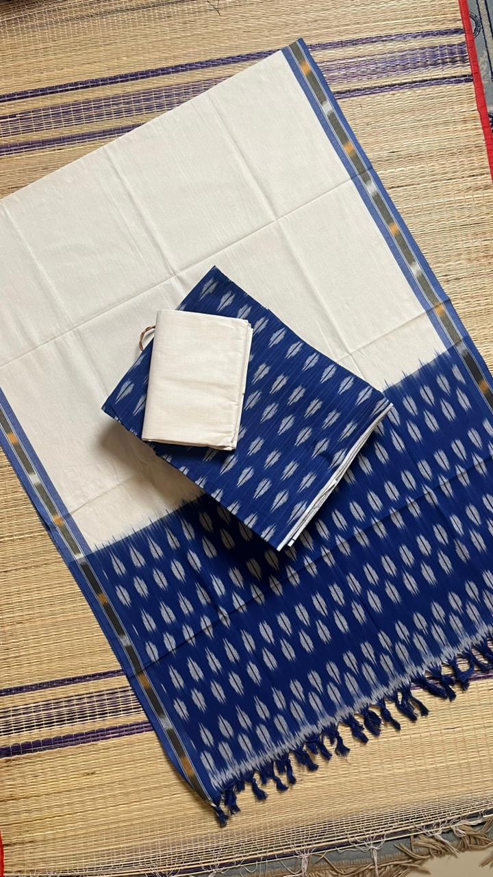 Ikkat Cotton Salwar Set - 15-01-01-01 (Blue with White)