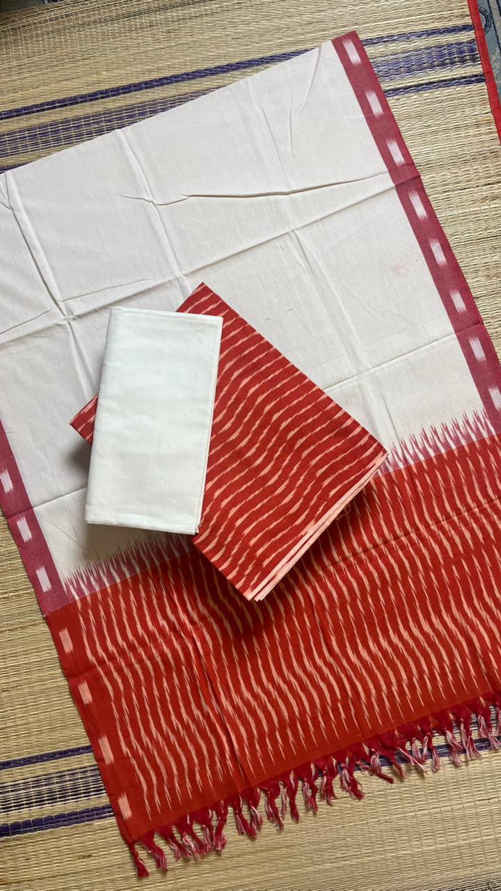 Ikkat Cotton Salwar Set - 15-01-01-02 (Red with White)