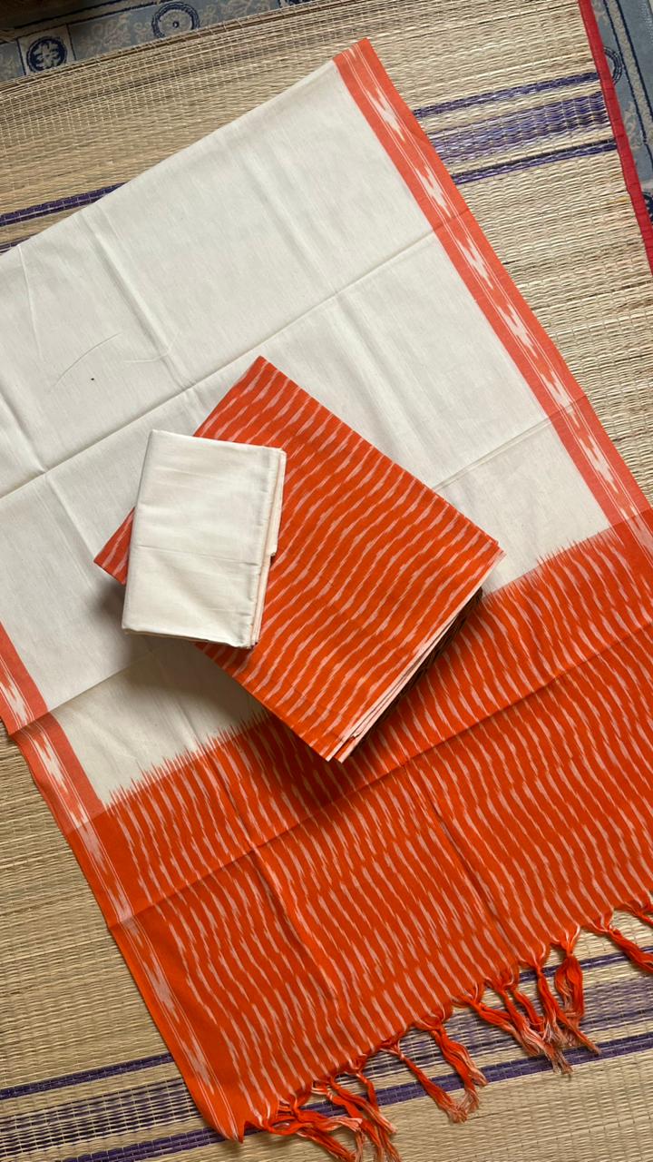 Ikkat Cotton Salwar Set - 15-01-01-05 (Orange with White)