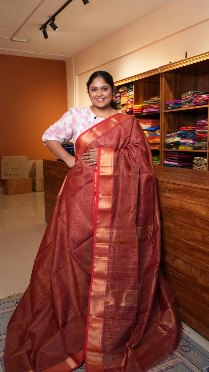 Maheshwari Silk Cotton Podi Kattam Saree - 05-01-02-09 (APPLE ORCHARD)