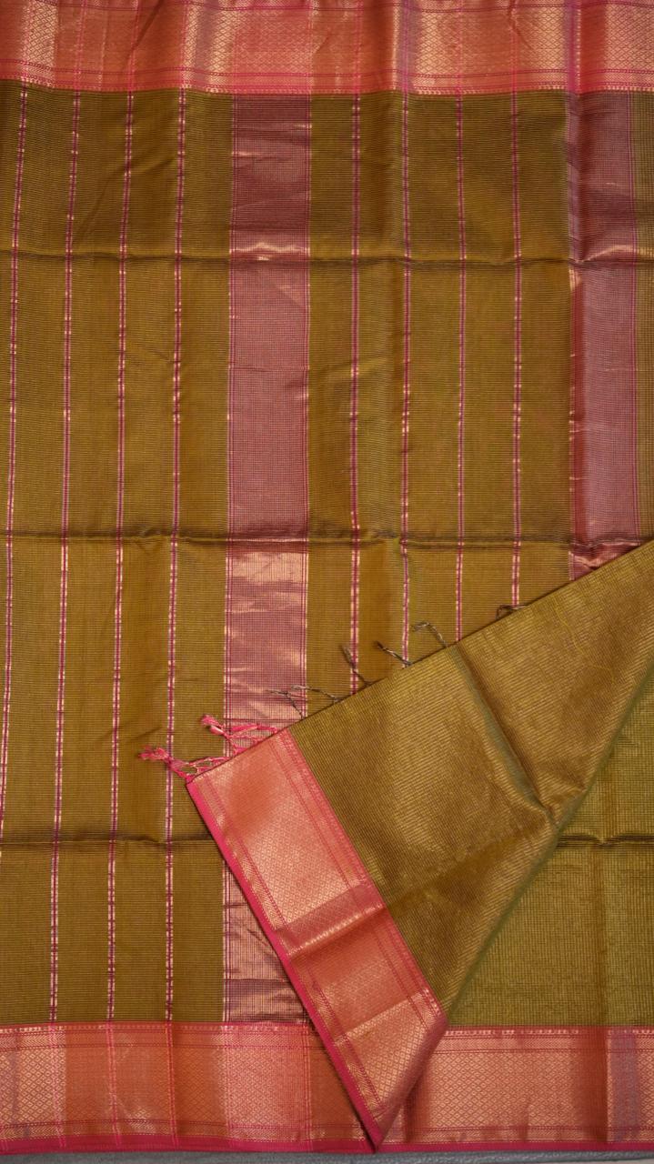 Maheshwari Silk Cotton Podi Kattam Saree - 05-02B-11-03 (OLIVE GROVE)