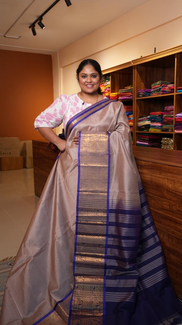 Mangalagiri Silk Cotton Kanchi Border Sarees 15-02-03-09 (CHAMPAGNE PEARL)