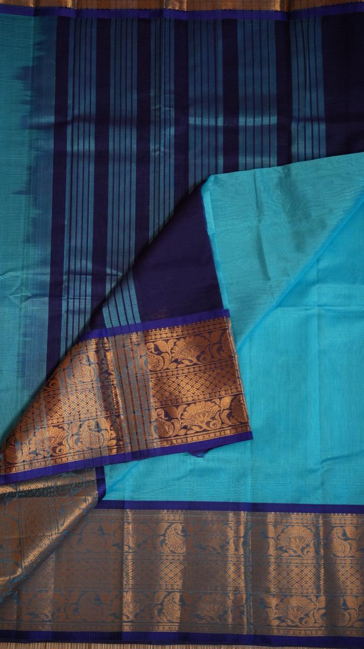 Mangalagiri Silk Cotton Kanchi Border Sarees 15-02-03-12 (AQUAMARINE CROWN)