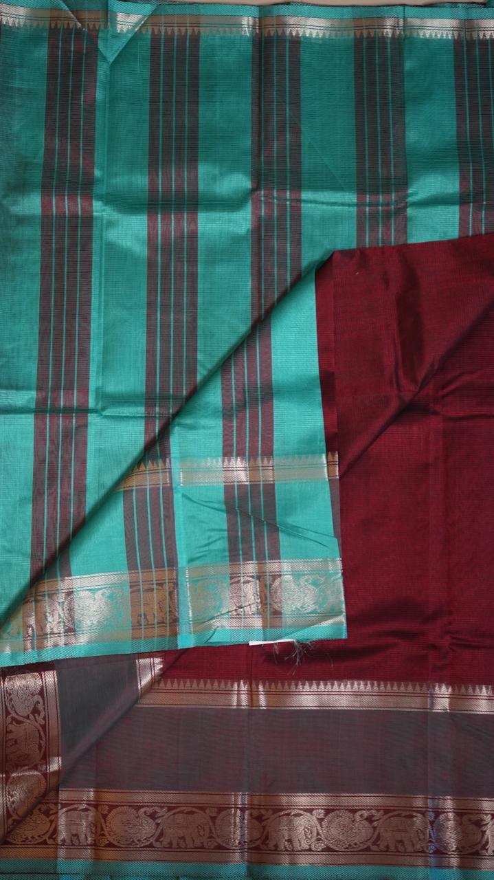 Mangalagiri Silk Cotton Kanchi Border Sarees 15-02-03-01 (GARNET PENDANT)