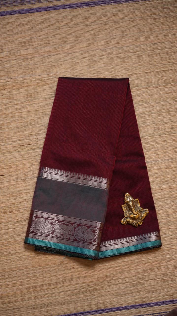 Mangalagiri Silk Cotton Kanchi Border Sarees 15-02-03-01 (GARNET PENDANT)