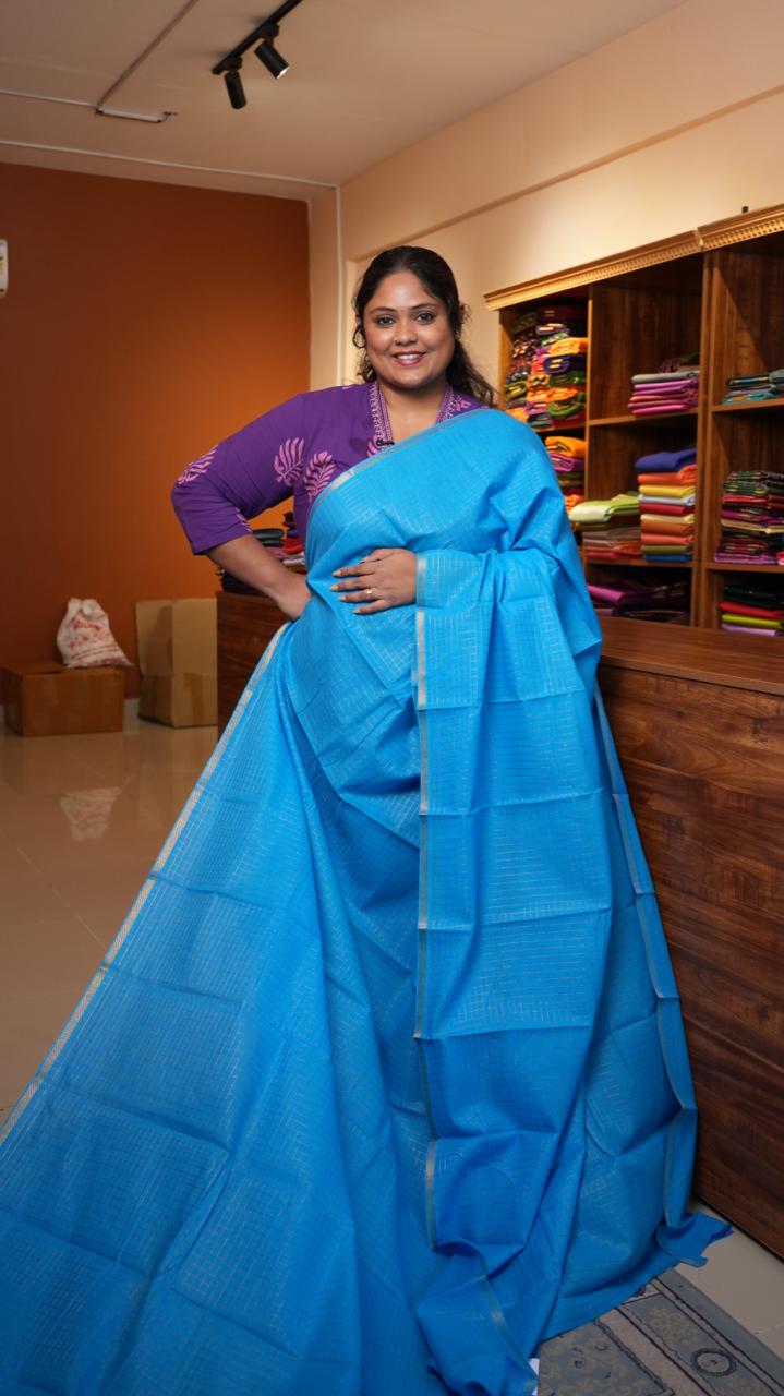 Madurai Cotton Zari Kattam Small Border - 11-03-02-6Y-02 (ICE MINT CANDY)