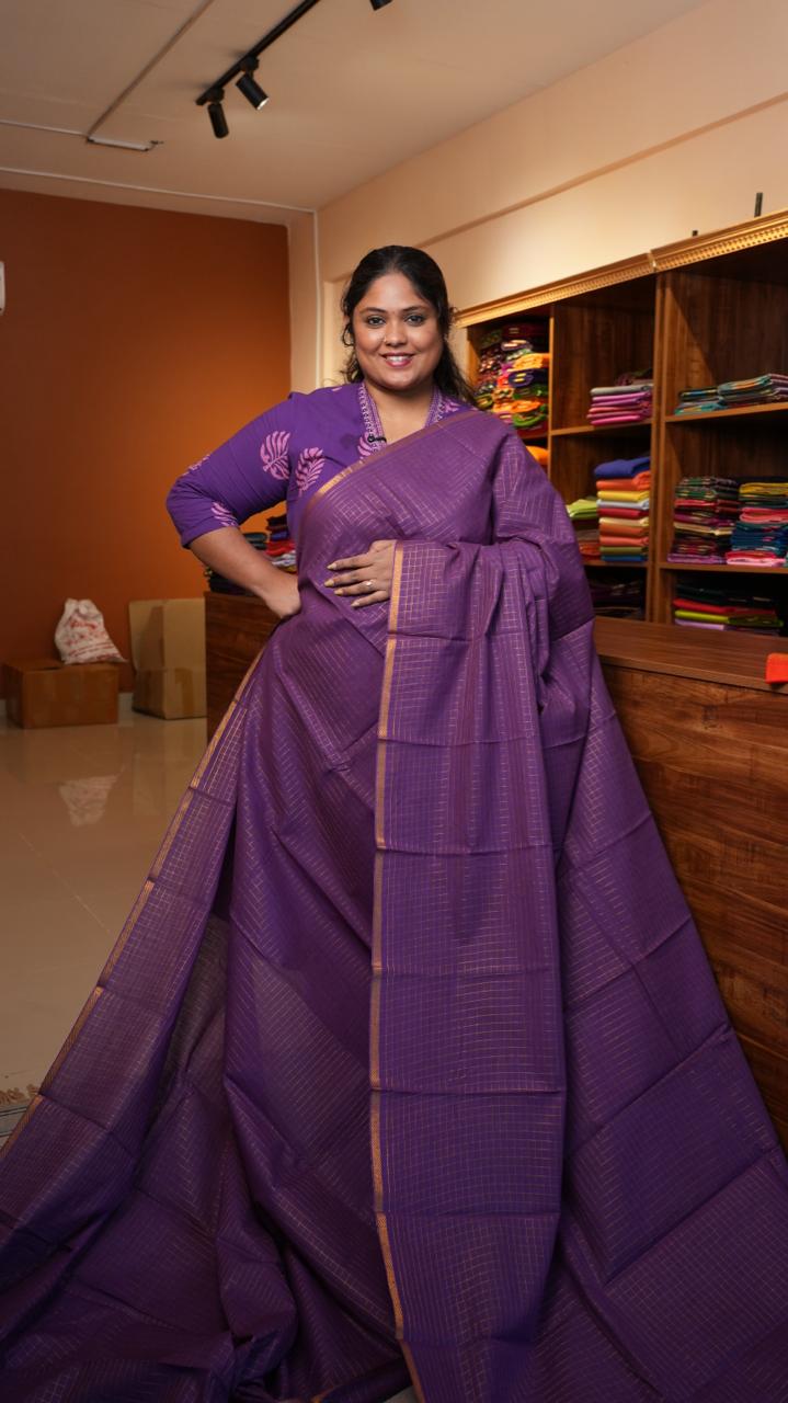 Madurai Cotton Zari Kattam Small Border - 11-03-02-6Y-08 (GRAPE TAFFY)