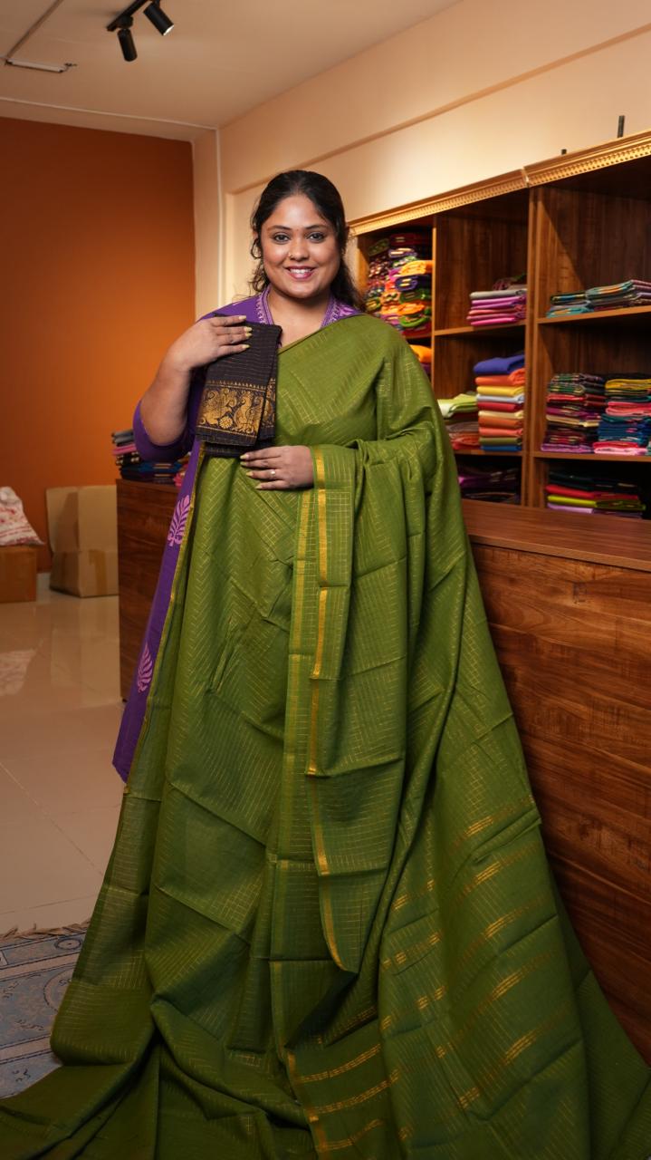 Madurai Cotton Zari Kattam Small Border - 11-03-02-6Y-03 (PISTACHIO CRUNCH)