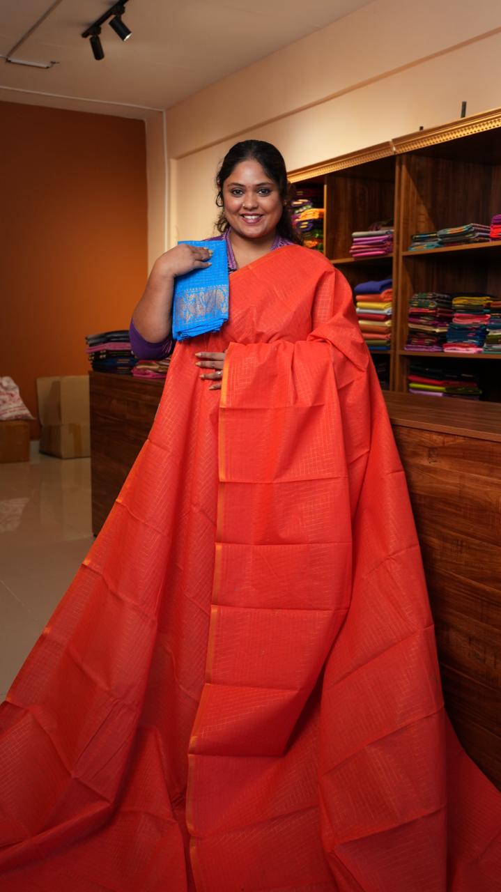 Madurai Cotton Zari Kattam Small Border - 11-03-02-6Y-07 (TOFFEE APPLE)