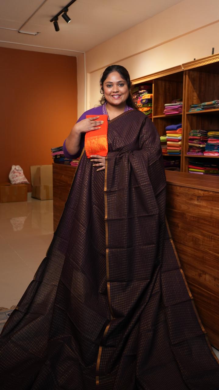 Madurai Cotton Zari Kattam Small Border - 11-03-02-6Y-01 (MIDNIGHT TRUFFLE)