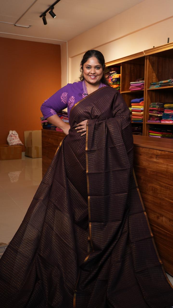 Madurai Cotton Zari Kattam Small Border - 11-03-02-6Y-01 (MIDNIGHT TRUFFLE)