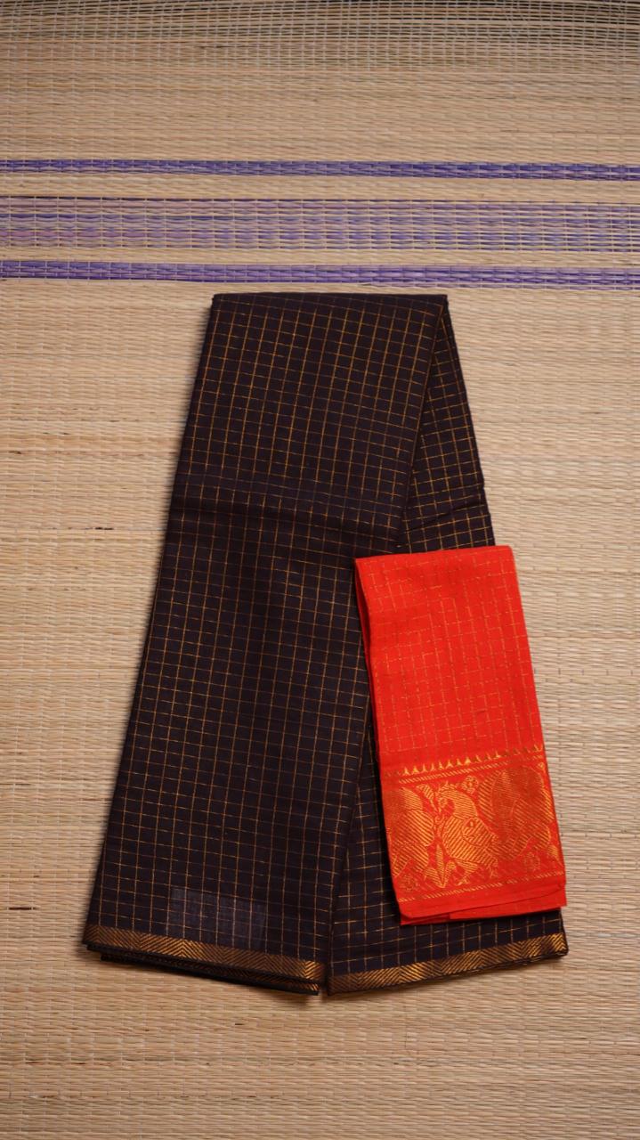 Madurai Cotton Zari Kattam Small Border - 11-03-02-6Y-01 (MIDNIGHT TRUFFLE)