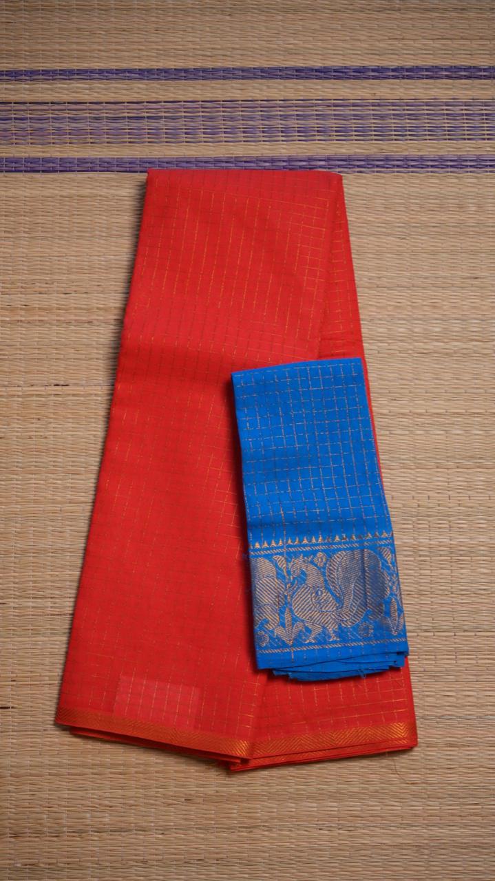 Madurai Cotton Zari Kattam Small Border - 11-03-02-6Y-07 (TOFFEE APPLE)