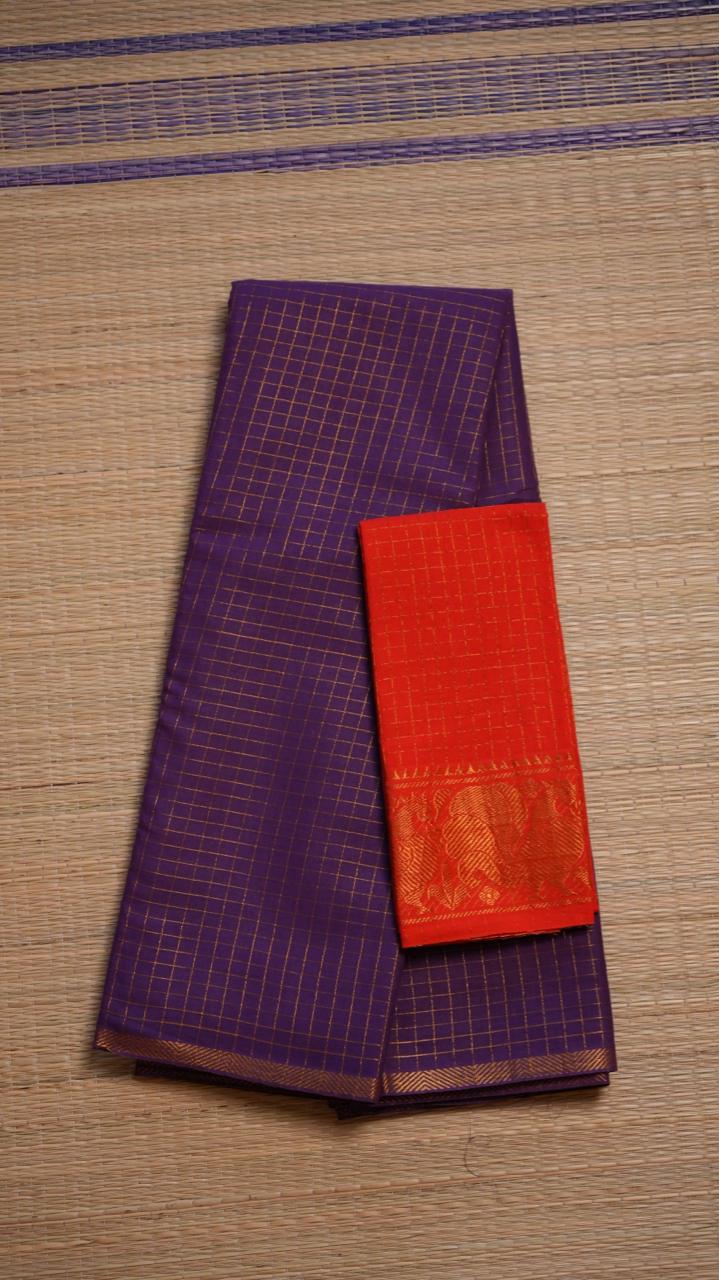Madurai Cotton Zari Kattam Small Border - 11-03-02-6Y-08 (GRAPE TAFFY)