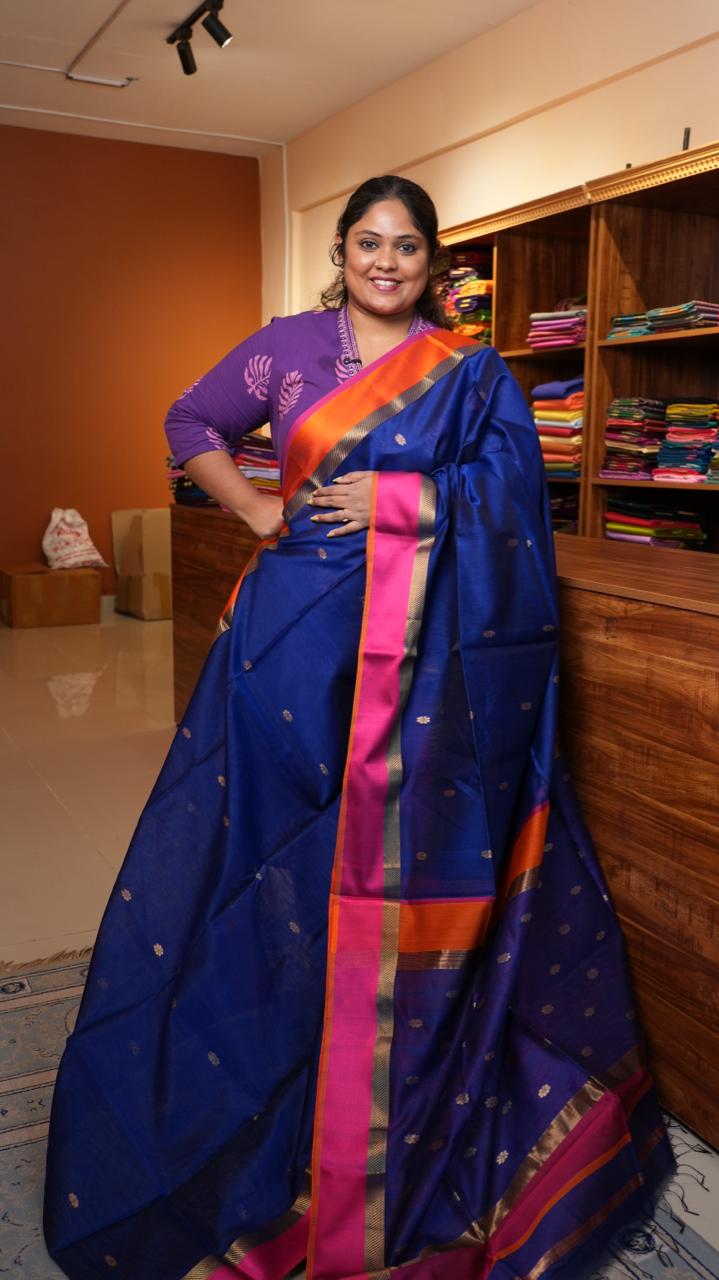 Maheshwari Resham Border Ganga Jamuna Saree -05-02B-04-05 (SAPPHIRE CROWN)