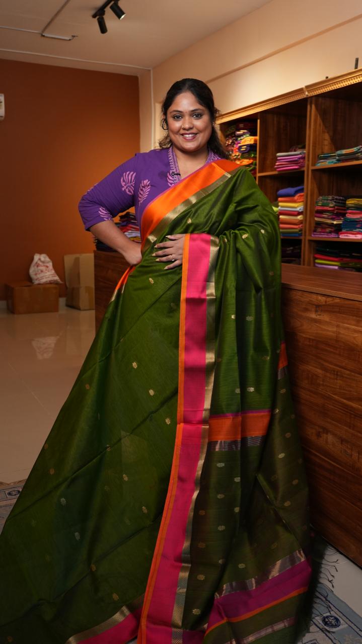 Maheshwari Resham Border Ganga Jamuna Saree -05-02B-04-06 (CAT’S EYE PENDANT)