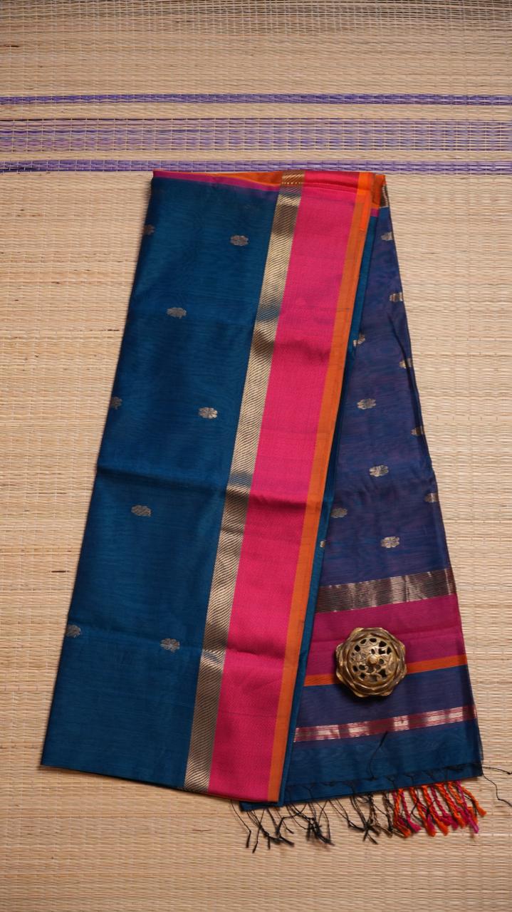 Maheshwari Resham Border Ganga Jamuna Saree -05-02B-04-08 (TEAL SAPPHIRE )