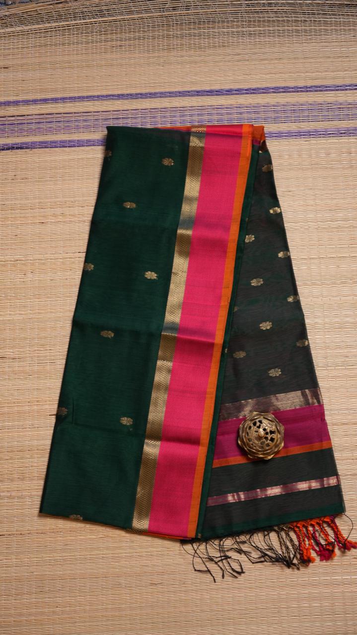 Maheshwari Resham Border Ganga Jamuna Saree -05-02B-04-01 (EMERALD TORQUE)