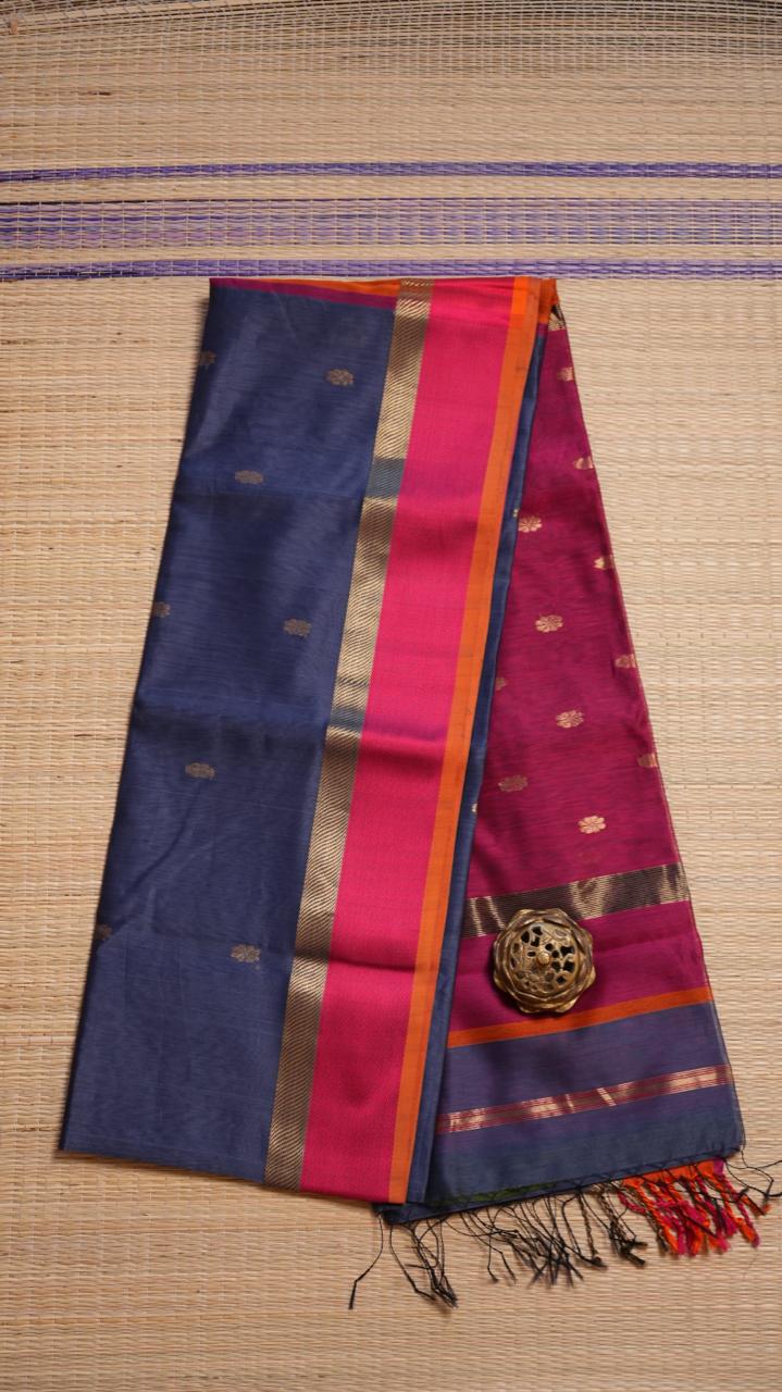 Maheshwari Resham Border Ganga Jamuna Saree -05-02B-04-02 (KYANITE GEM)