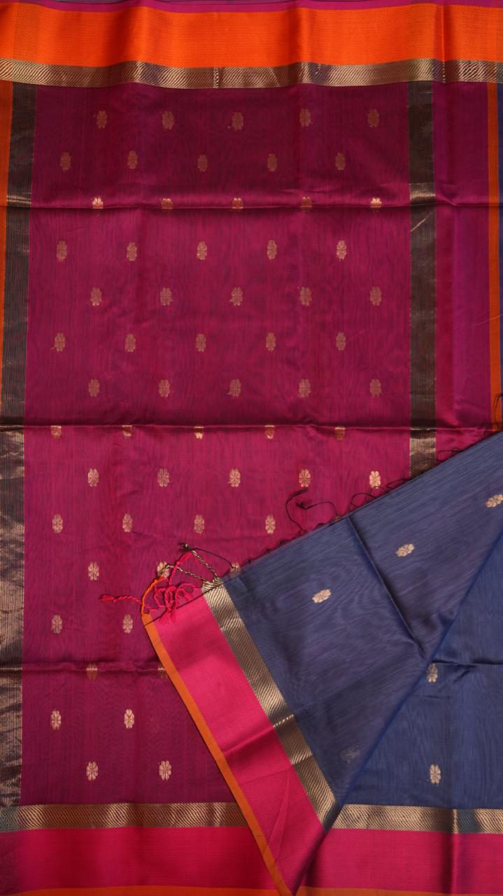 Maheshwari Resham Border Ganga Jamuna Saree -05-02B-04-02 (KYANITE GEM)