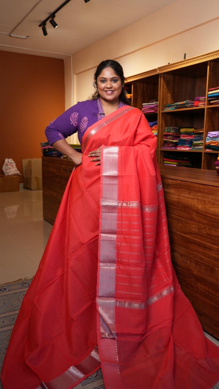 Mangalagiri Silk Cotton Saree 15-02-02-02 (CARNIVAL CORAL)